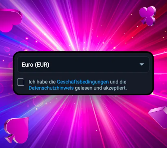 Auswahl der Währung und Zustimmung zu den Casino-Bedingungen